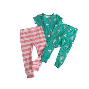 12 Months Carter's New Girls 3 piece Pajama PJ Set Green Pink Stripe Dog Print S